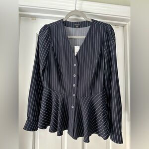 NWT Ann Taylor Striped V-Neck Peplum Blouse - Size 2